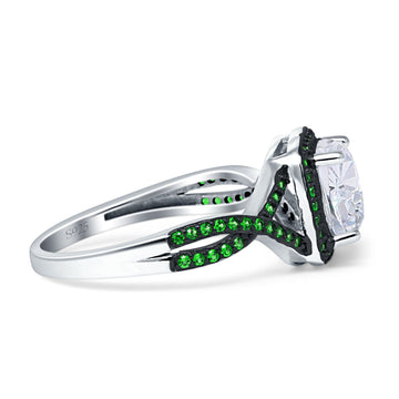 Halo Cushion Infinity Twist Side Stone Green Emerald CZ Engagement Ring Cubic Zirconia 925 Sterling Silver Wholesale